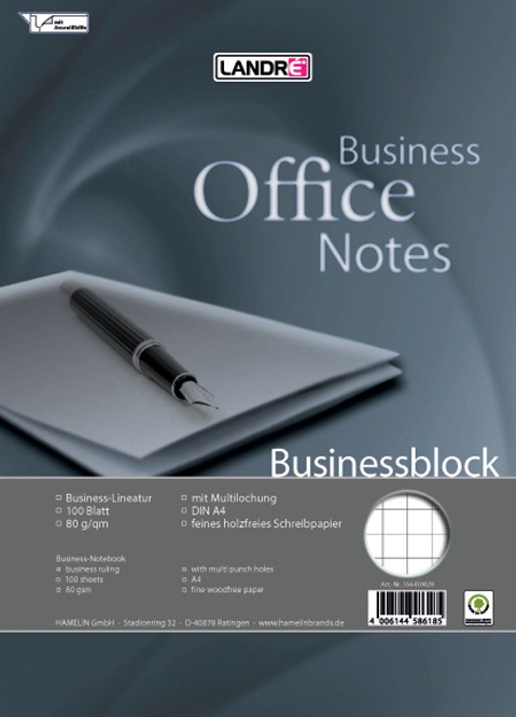LANDRÉ Businessblock mit Spirale A4 80 g/qm 100 Blatt kariert
