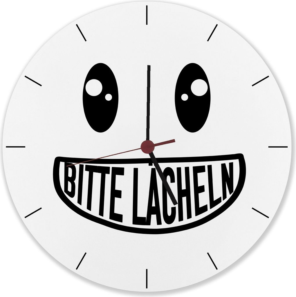 Bitte lächeln Wanduhr aus Alu mit grinsendem Gesicht
