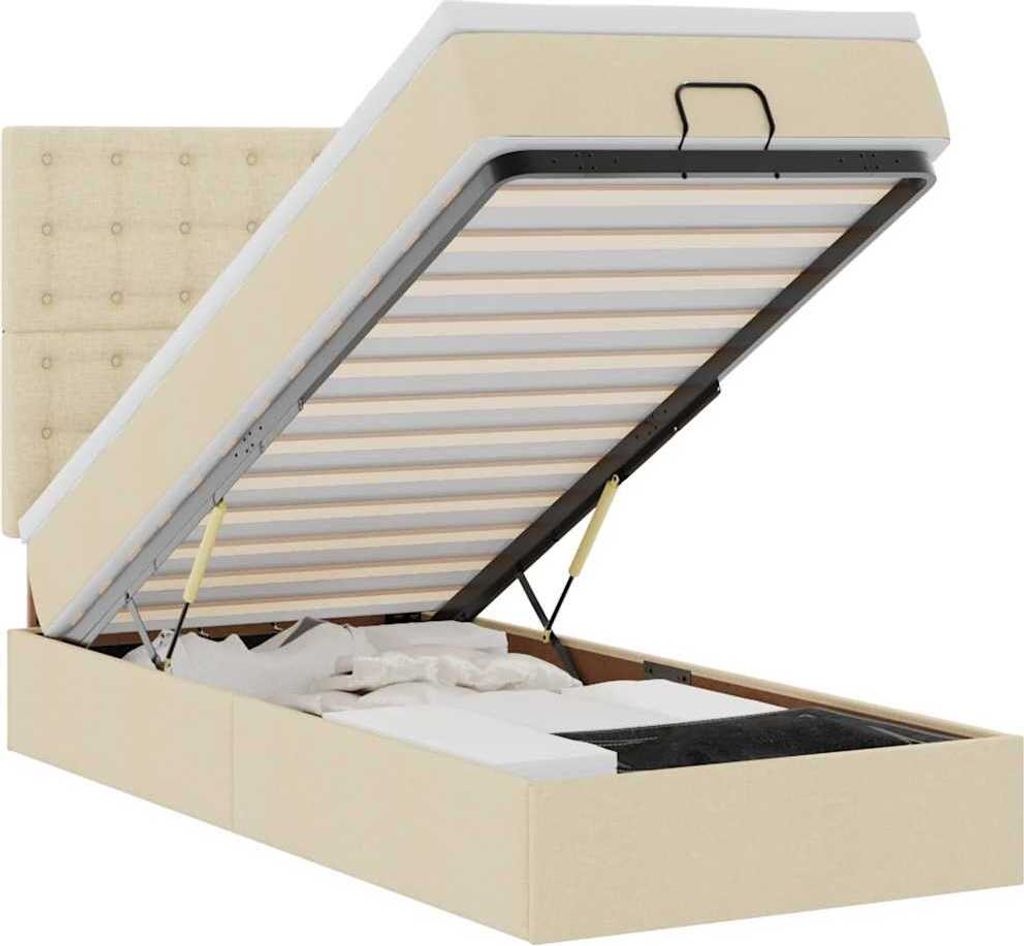 vidaXL Ottomane Bett mit Matratze & LEDs Creme 90x200 cm Stoff