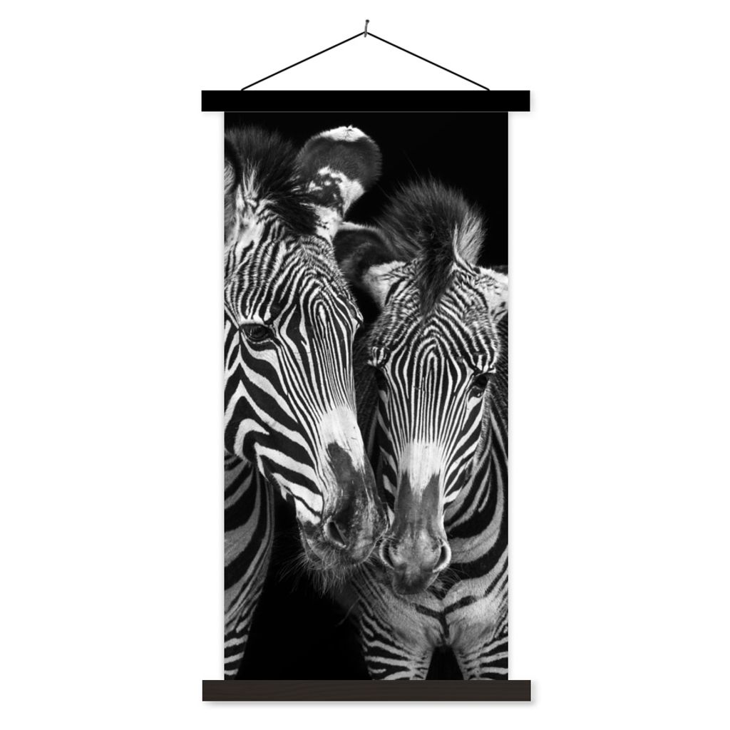 MuchoWow Textilposter Tierprofil Zebras in Schwarz und Weiß 60x120 cm mit schwarzem Rahmen - Magnete