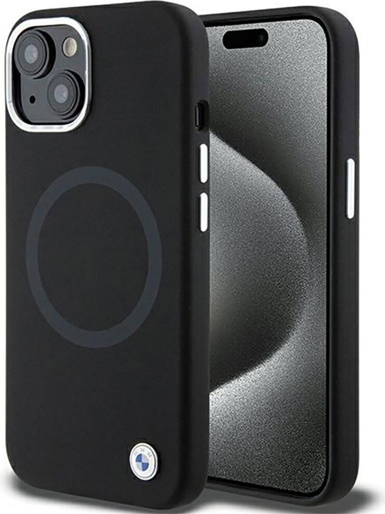 BMW Signature Liquid Silicone MagSafe Hülle für iPhone 15 Schwarz Handyhülle