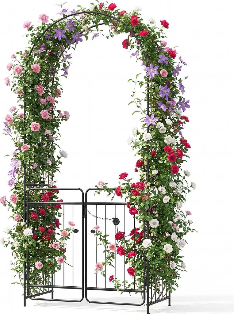 COSTWAY Rosenbogen mit Tür&Erdspieße, Gartenbogen aus Produktbild 
