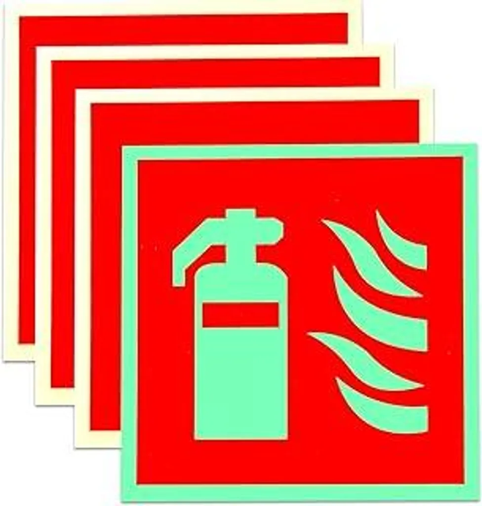 Set 4 Adesivi Estintore 15x15cm Alta Visibilità PVC Fosforescente ISO