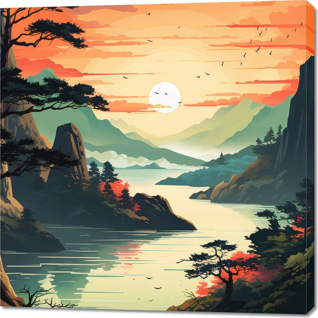 Bild 100x100cm Sonnenuntergang über einem ruhigen See