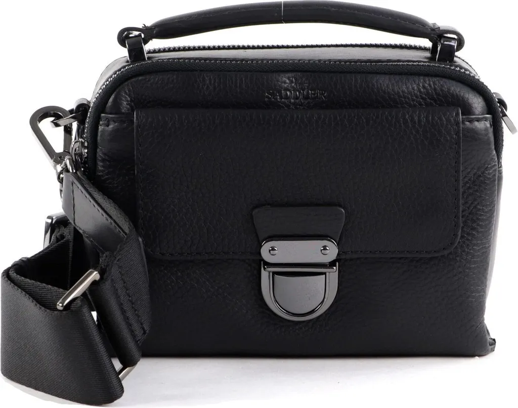 Sac à main bandoulière en cuir noir Neptune SADDLER format pratique