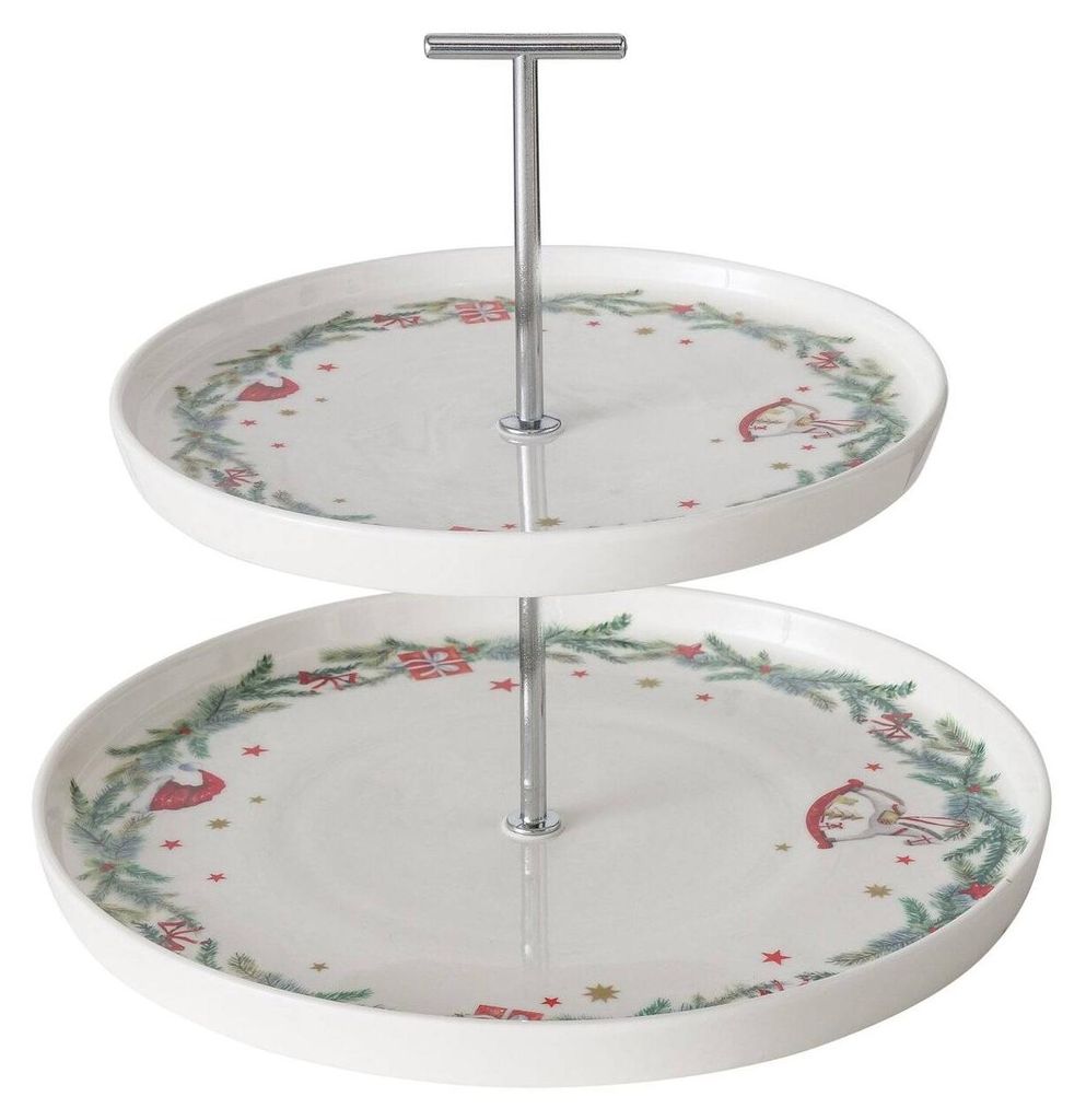 Zweistöckige Etagere mit weihnachtlichem Muster FLORENZA, Produktbild 