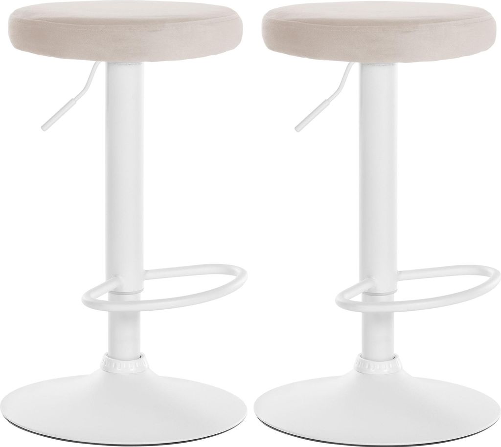 2er Set Barhocker KAZON - Samt Creme 38.5x38.5x60 cm Weiß | Barstuhl Höhenverstellbar Drehbar Tresenhocker Tresenstuhl Kneipenhocker Kneipenstuhl
