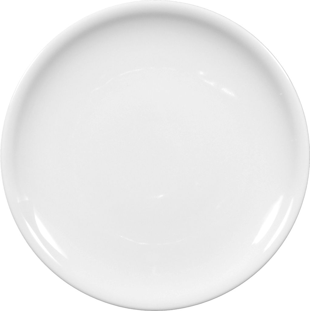 A white plate on a white background.