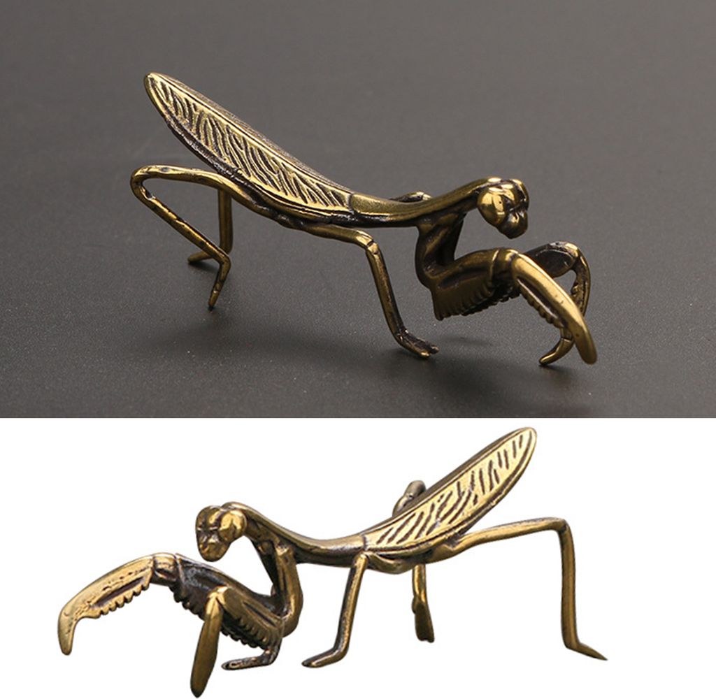 Dreidimensionale Mantis-Figur Ausgezeichneter Arbeitskunst Messing Tea Haustier Mantis Miniatur Ornament für Garten