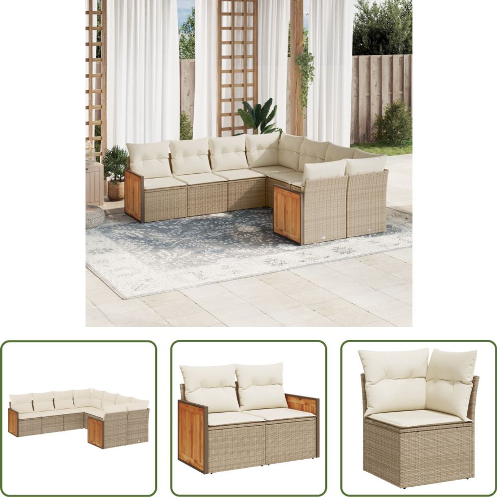 The Living Store 8-tlg. Garten-Sofagarnitur mit Kissen Beige Poly Rattan