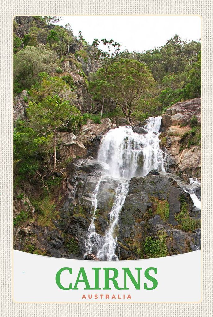 vianmo Holzschild 18x12 cm Cairns Australien Wasserfall Natur Bildmotiv Reisemotiv Abenteuer Reisen