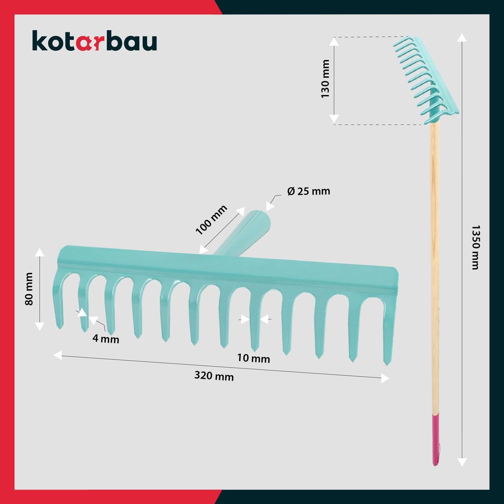 Rechen Aus Verzinktem Stahl - 16 Zähne, Robust & Wetterbeständig - Ideal Für Garten, Laub & Bodenarbeiten