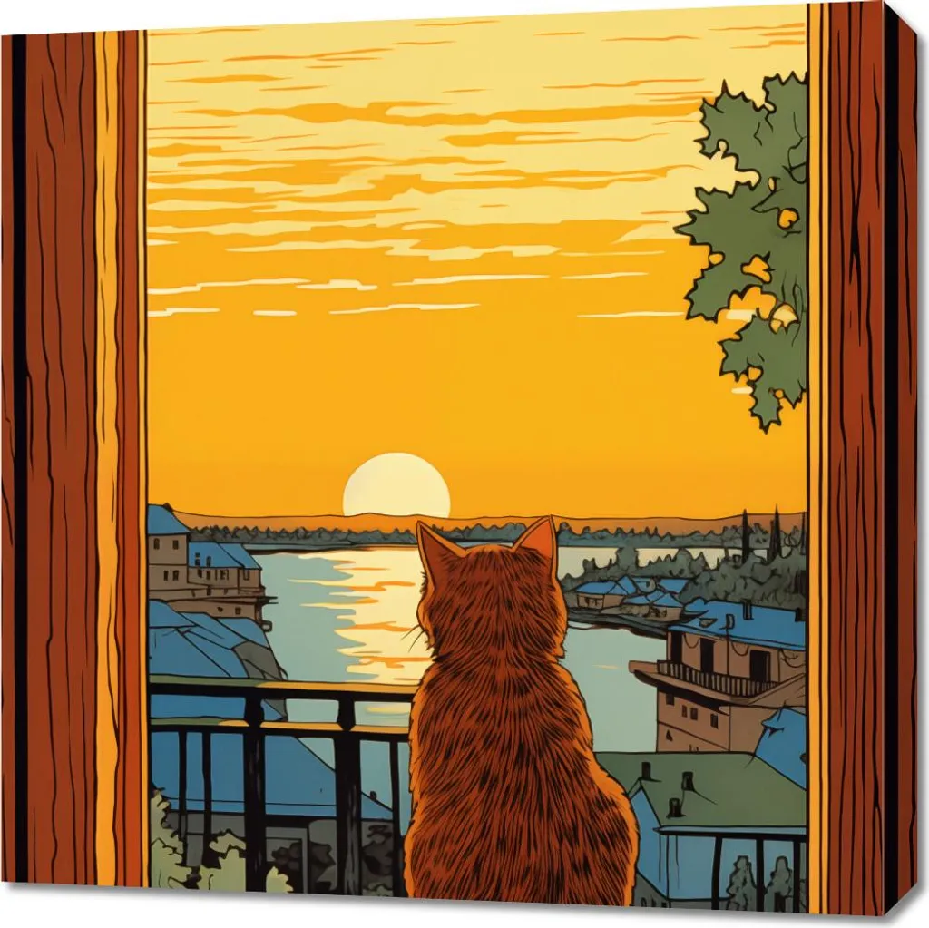 Decorazione Parete Gatto Tramonto 70x70 cm - Stampa Artistica su Tela