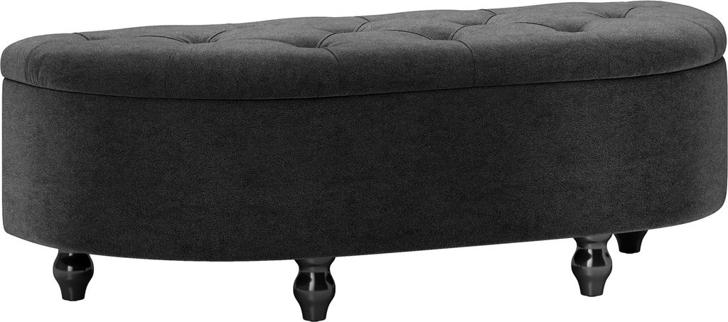 HOMCOM Sitzbank mit Stauraum Sitztruhe mit geöffnetem Deckel, Velvet-Touch, Polsterbank für Schlafzimmer, Gummiholz Dunkelgrau 120 x 46 x 42 cm