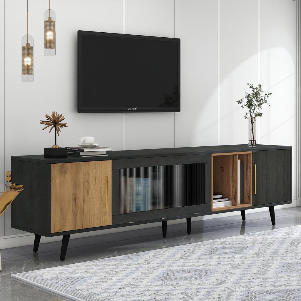 MODFU Meuble TV - Meuble TV Bois 200x40x55,5 cm avec Portes Image du produit 