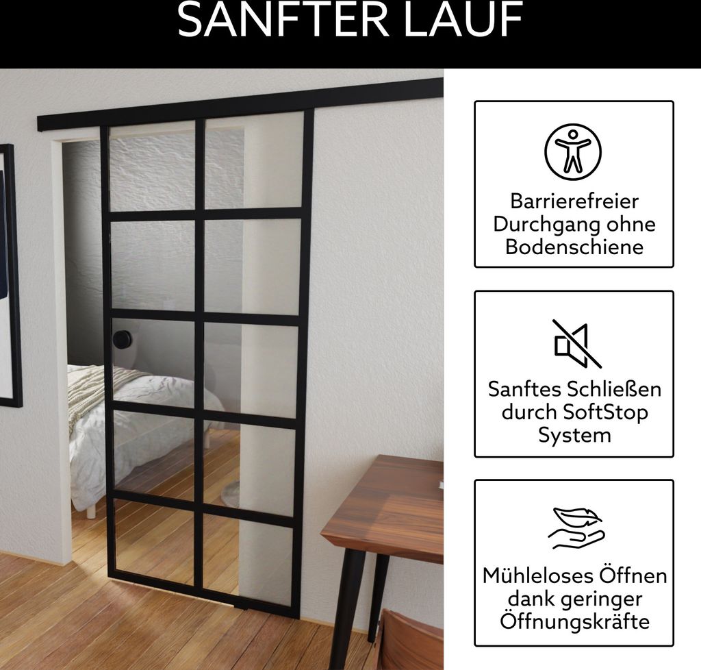 Loft Glasschiebetür Komplettset Klarglas 935x2058 inkl. Produktbild 7