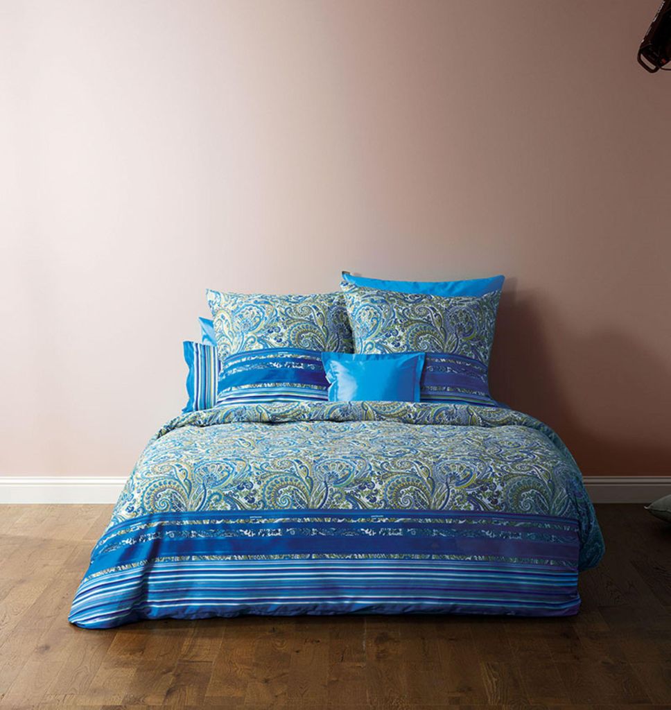 Bassetti Mako-Satin Bettwäsche 135x200 Noto B2 Blue Paisley Streifen blau grün