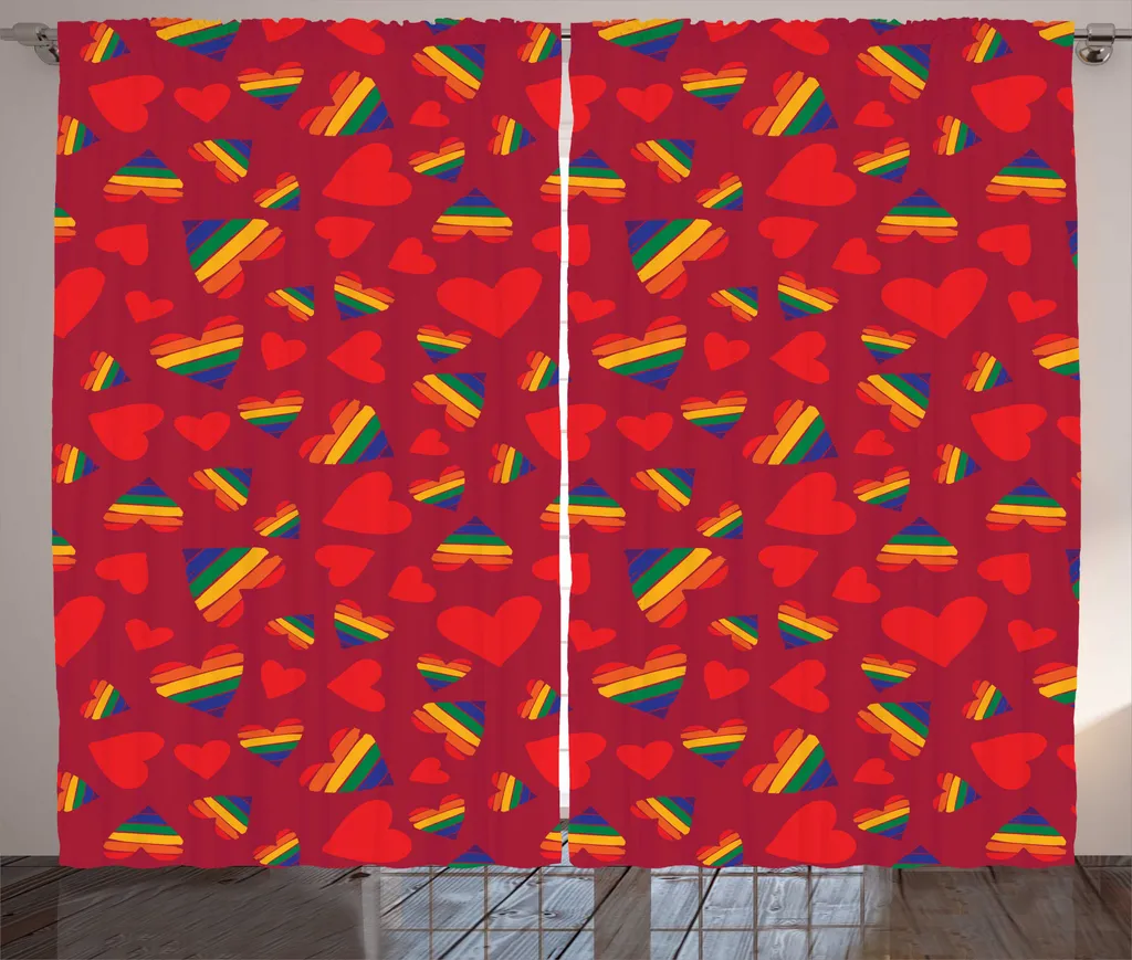 Rideaux Salon avec Bande Universelle Cœurs Arc-en-Ciel 280x225 cm