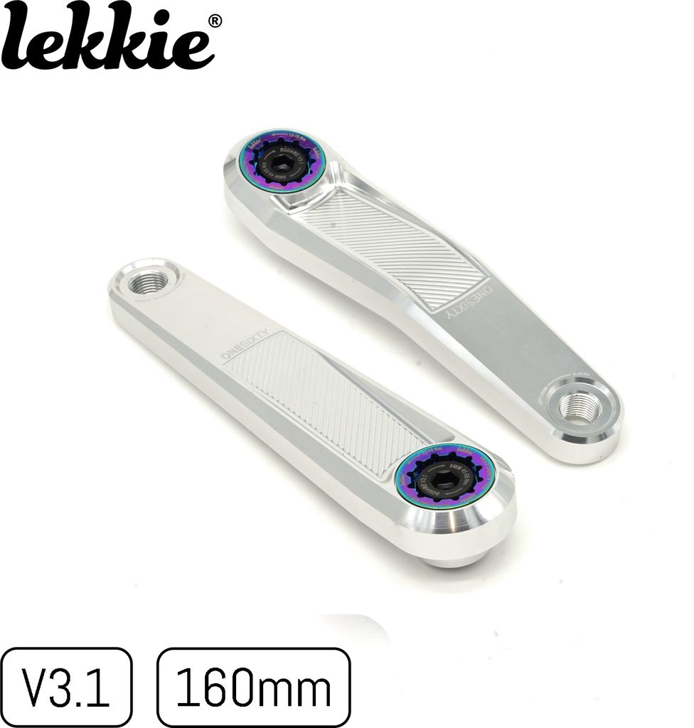 windmeile | Lekkie Buzz Bars Pedalarme, Left Offset Square Drive 160mm, V3.1, Silber and Slick, Kurbeln für Bafang BBS01/02/HD, E-Bike, Pedelec