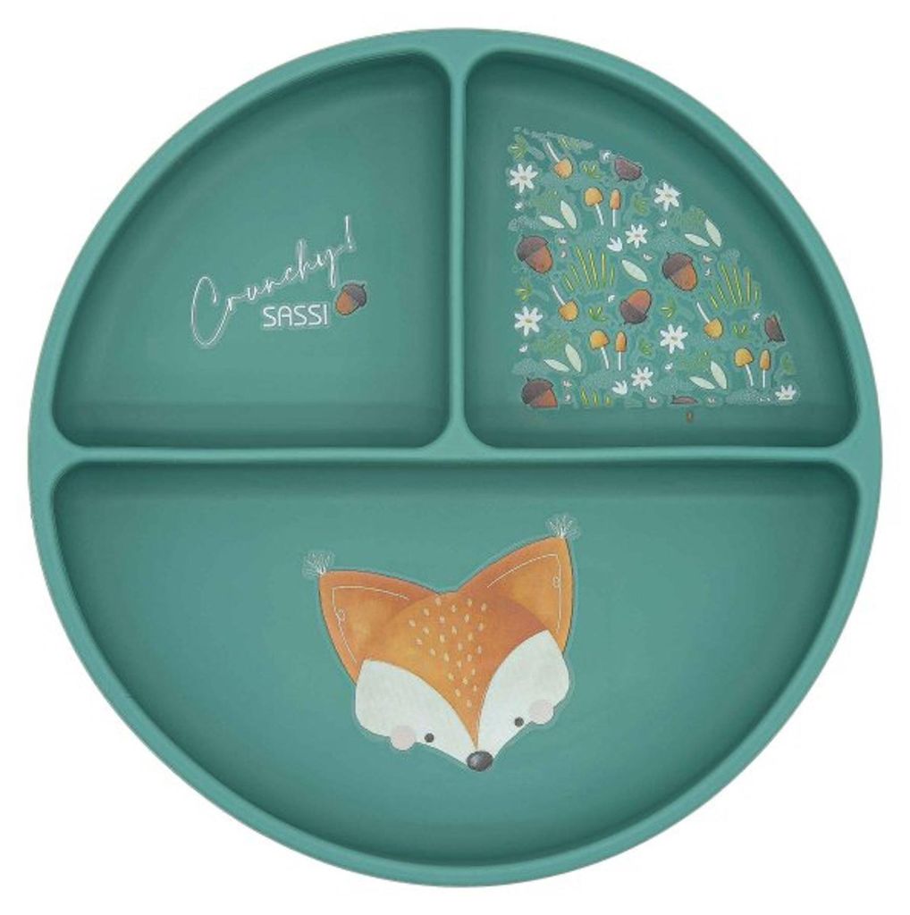 Silikon Teller mit Saugnapf Tiere - 18 x 18 cm - Pfauen-Grun | by Sassi Junior