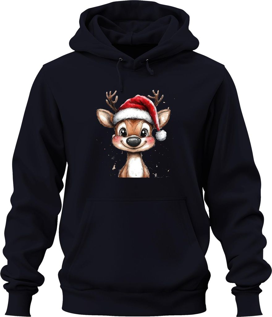 Weihnachtsrentier niedlich Aquarell Kinder Geschenk Vintage Uni Hoodie Kapuzenpullover, Navy, XL