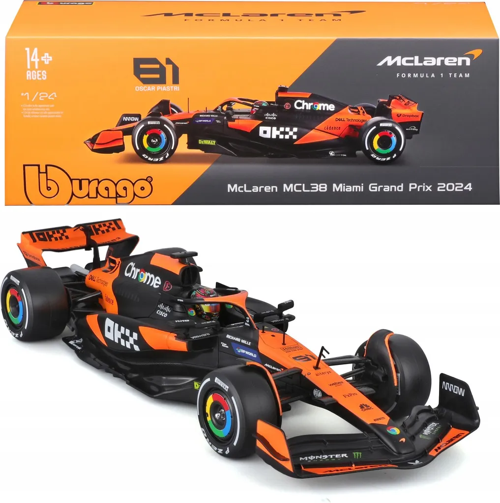 McLaren MCL38 F1 Bburago 1:24 Miami 2024 Piastri en Métal avec Détails GP