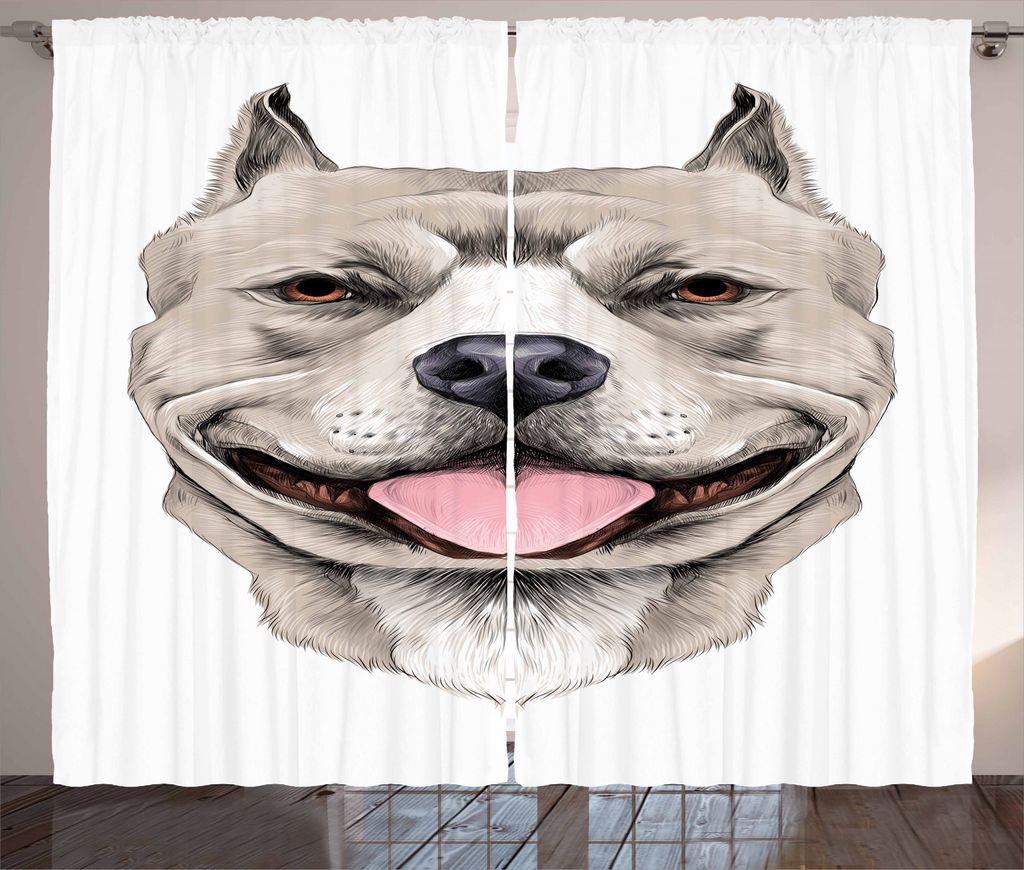 ABAKUHAUS Pitbull Rustikaler Gardine, Terrier Realistische Sketch, Schlafzimmer Kräuselband Vorhang mit Schlaufen und Haken, 280 x 245 cm, Mehrfarbig