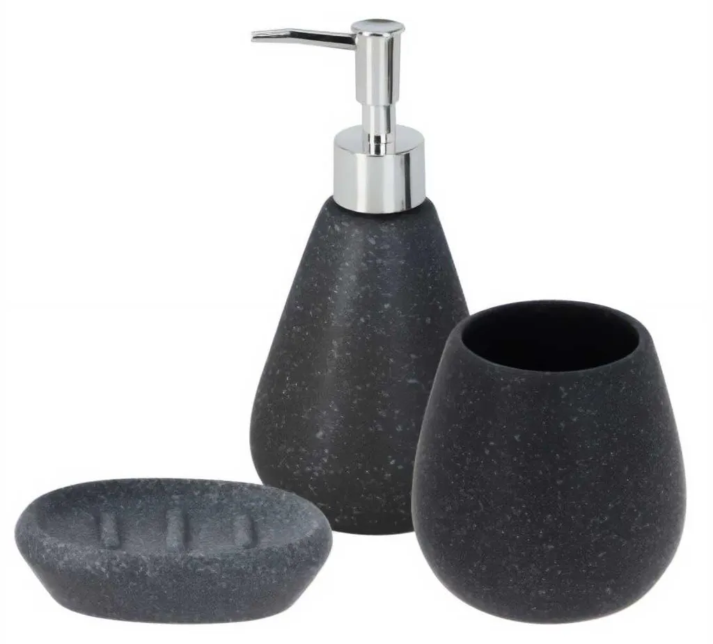 Ensemble de salle de bains 3 pièces noir avec distributeur savon liquide
