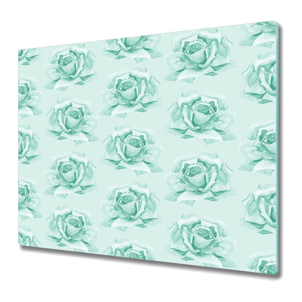 Küchenschneidebrett - Glasschneidebrett - Herdabdeckung - Pastellgrüne Rosen