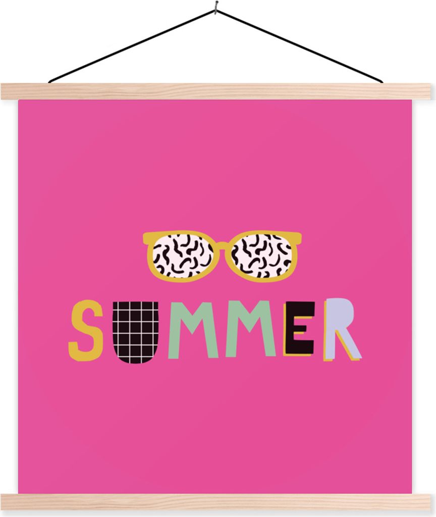 MuchoWow Textilposter Sommer - Sonnenbrille - Zitat 40x40 cm mit holzfarbenen Rahmen - Posterleiste