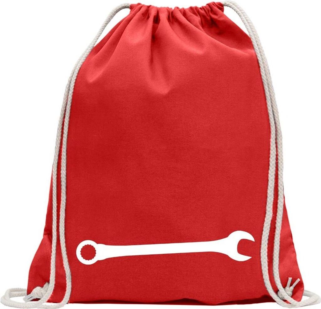 Kiwistar - Turnbeutel - rot - Maulschlüssel Schrauben - Fun Rucksack Sport Beutel Gymsack Baumwolle mit Ziehgurt