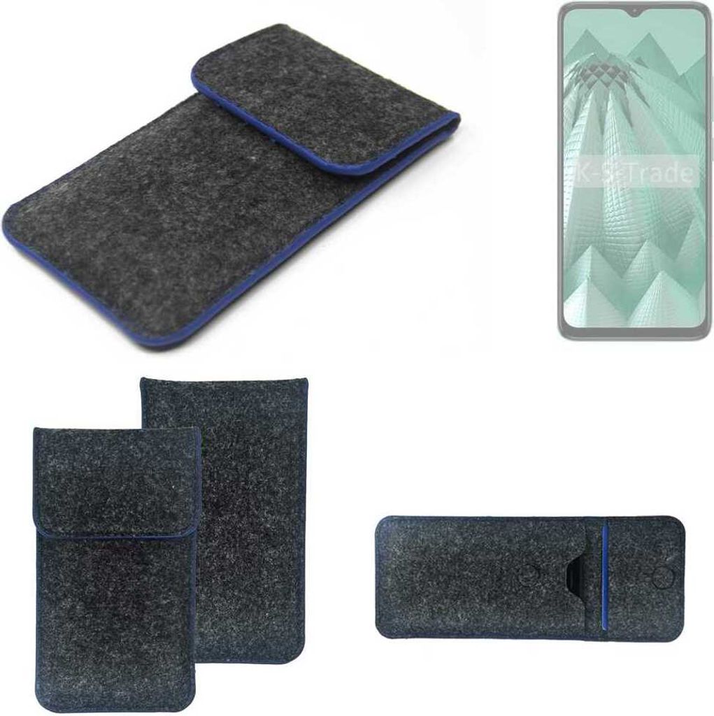 K-S-Trade Handy-Hülle Schutz-Hülle kompatibel mit HMD Aura Filztasche Pouch Tasche Case Sleeve Filzhülle dunkelgrau, blauer Rand