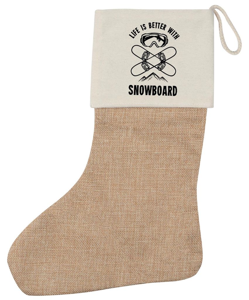 Huuraa Weihnachtsstrumpf Snowboard life is better Beige Jute Kaminstrumpf Geschenkidee
