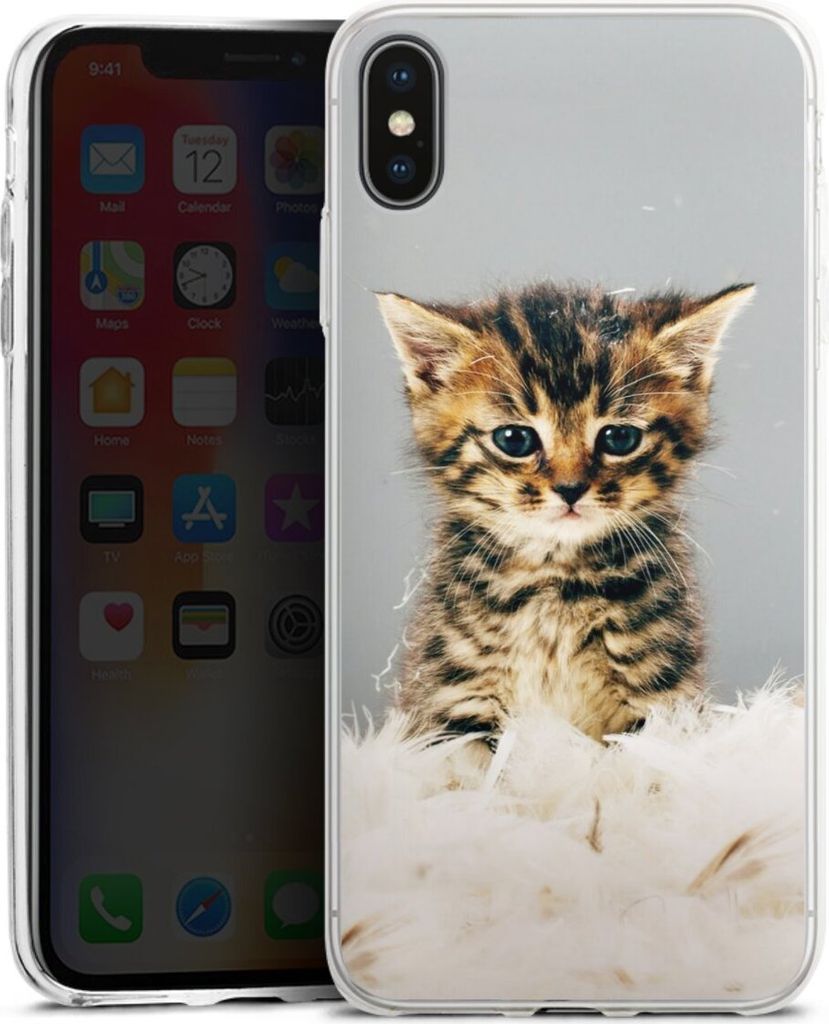 DeinDesign Slim Hülle für Apple iPhone Xs Max Silikon Case Ultra Dünn Handyhülle Feder Haustier Katze