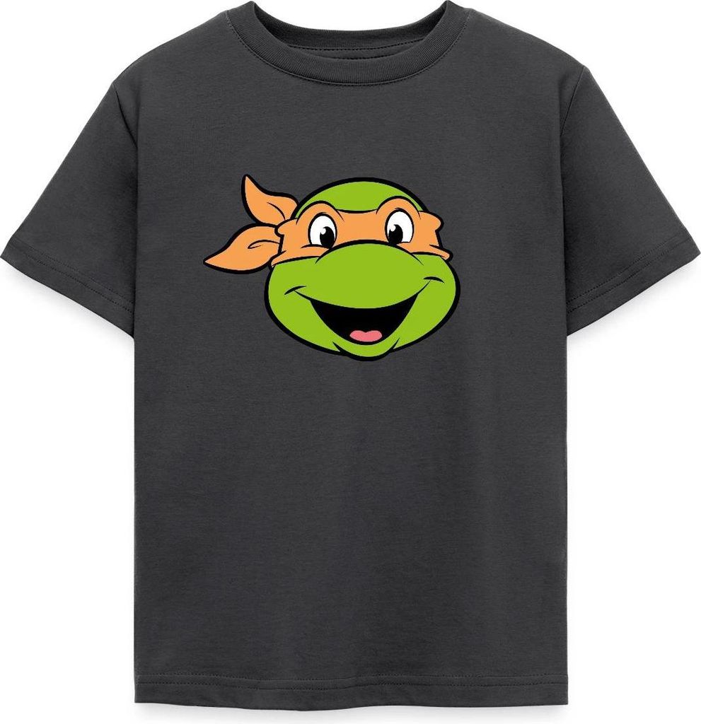Spreadshirt Teenage Mutant Ninja Turtles Michelangelo Kostüm Karneval Kinder T-Shirt, 122/128 (7-8 Jahre), Dunkelgrau