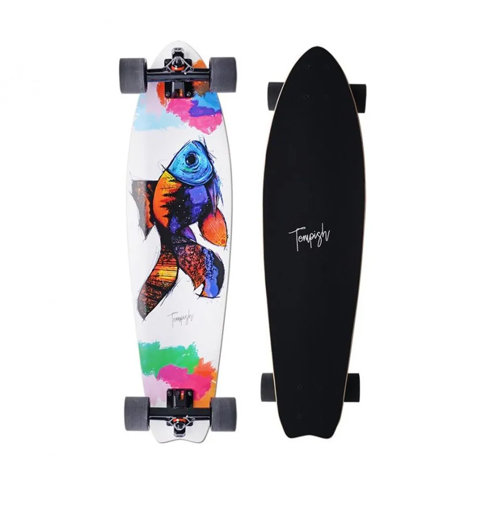 Longboard Tempish Poisson 82,5 cm en bois robuste design blanc et noir