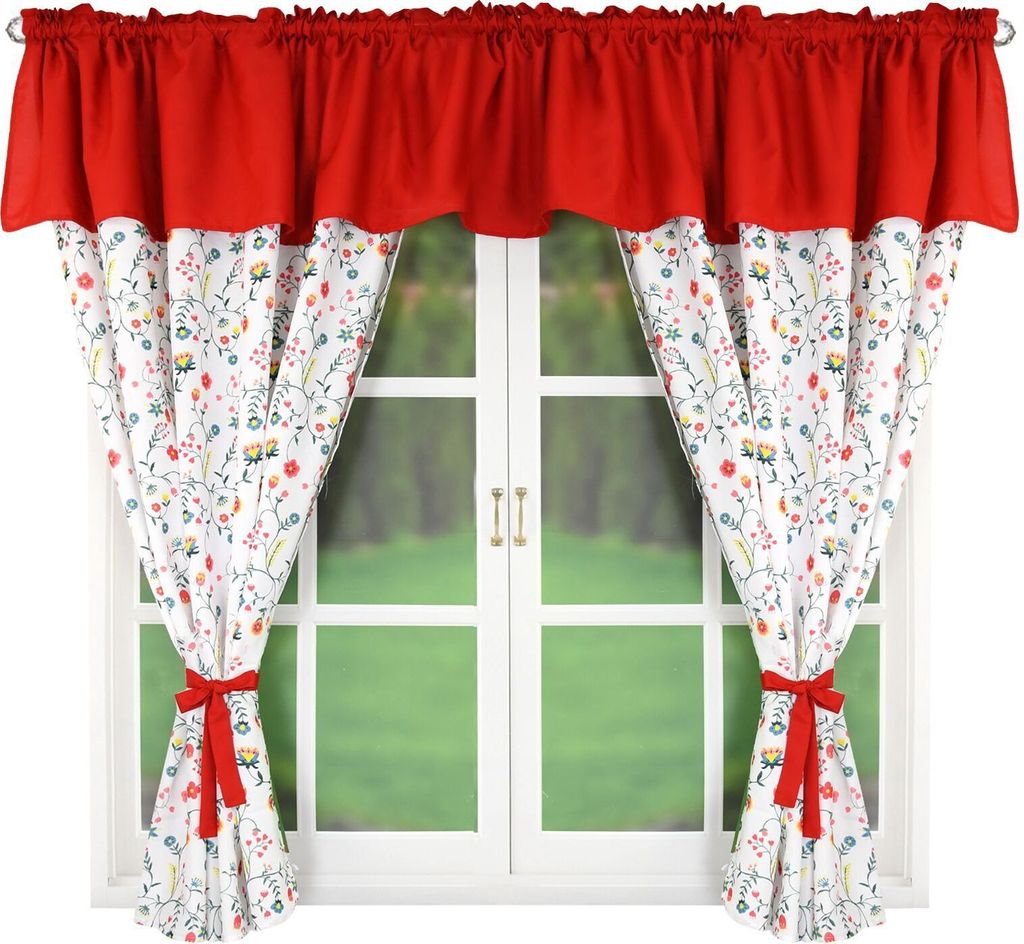 Fertigvorhang Flowers Bow 400x160 VOICE Ruffle, Rot