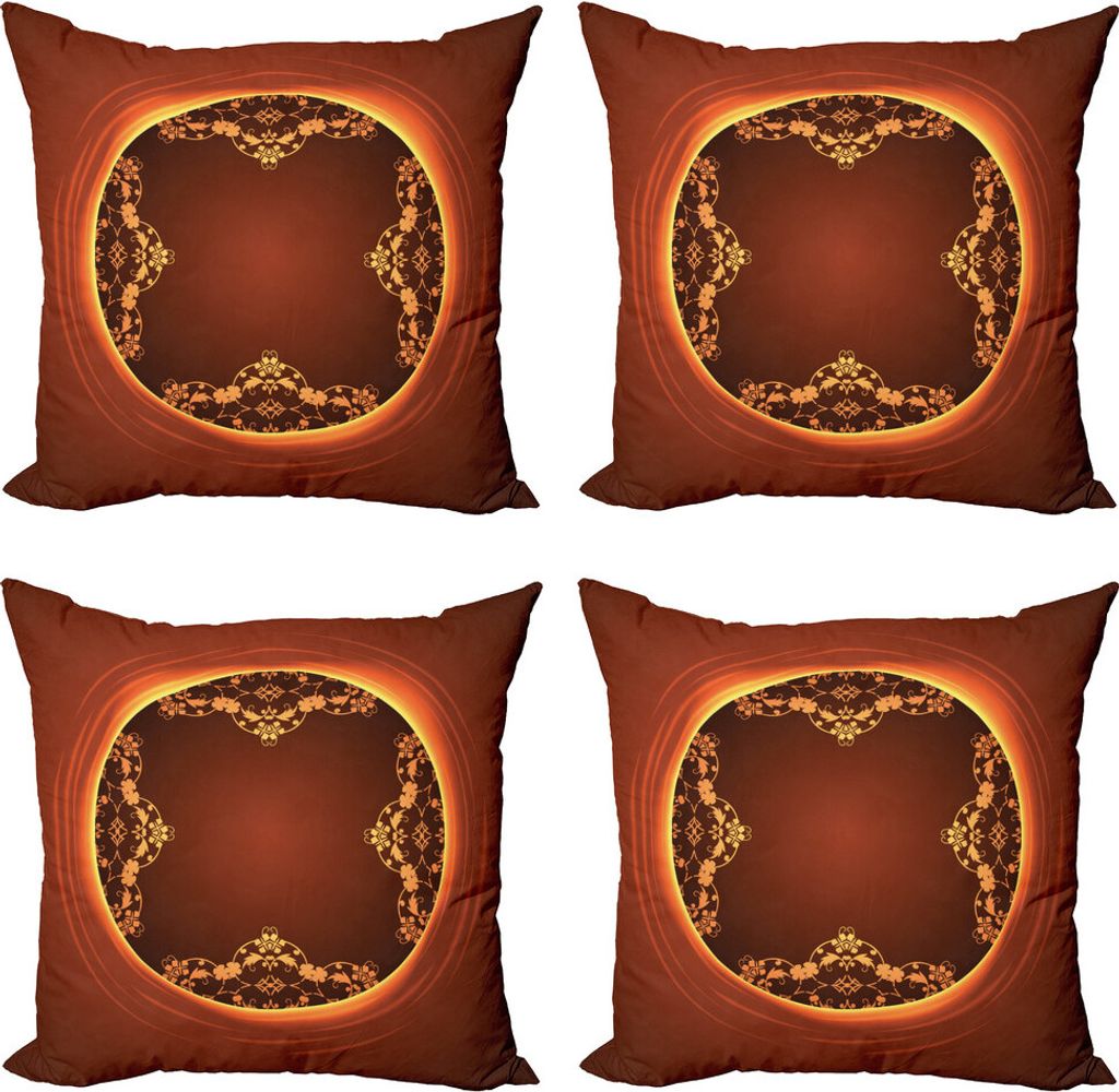 ABAKUHAUS Ethnisch Kissenbezug Set (4 Stück), Verschiedene Design Paisley, Moderner Doppelseitiger Digitaldruck, 50 cm x 50 cm, Burnt Orange Marigold