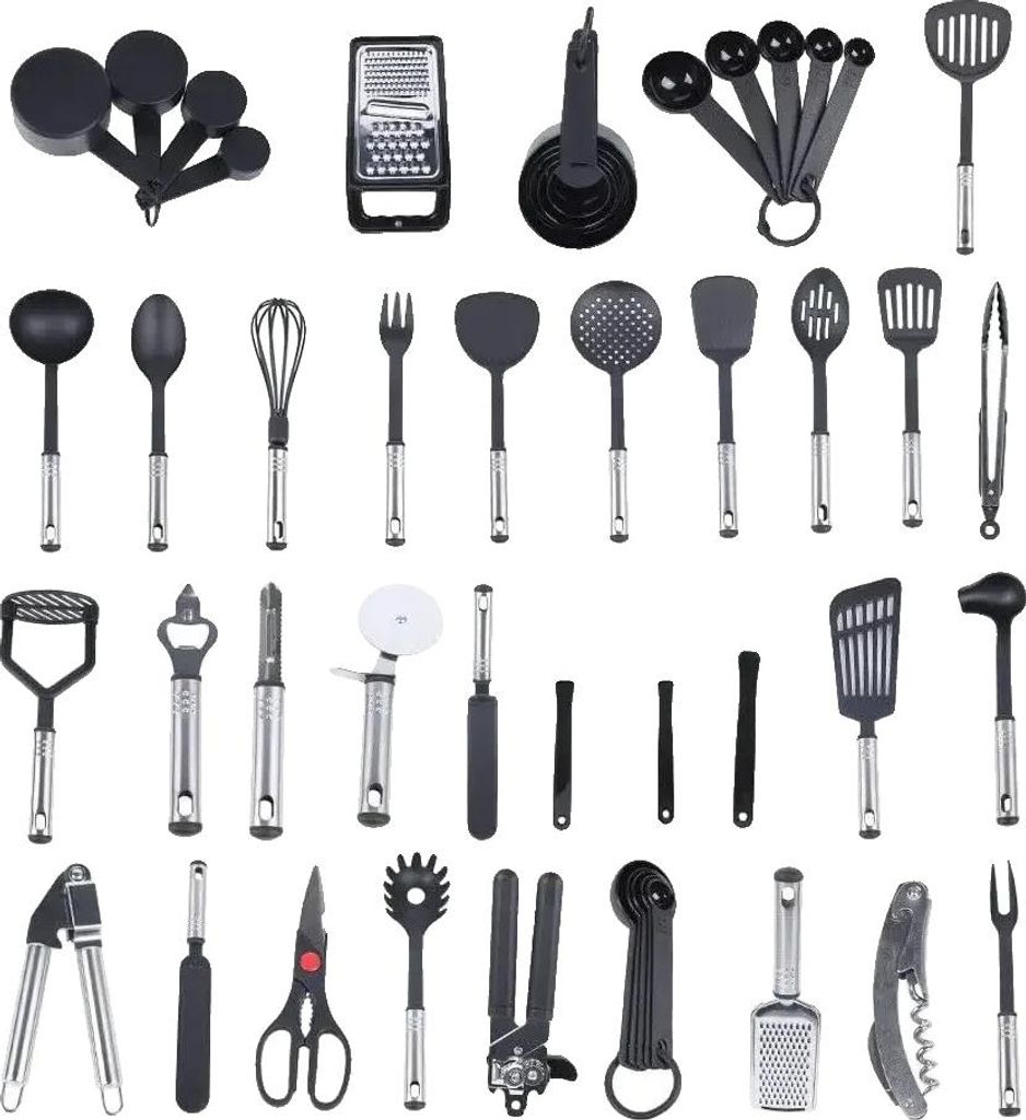 Küchenutensilien-Set, 40-teilig, umweltfreundliches Design, schwarz