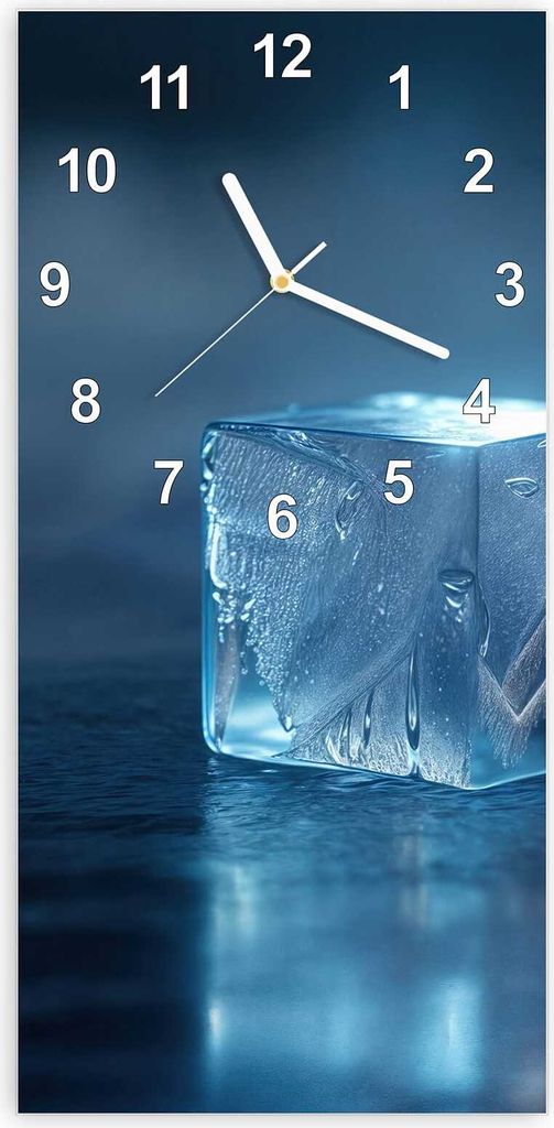 Wanduhr aus Glas mit Motiv Eiswürfel- 30 x 60 cm - inkl. Aufhängesystem