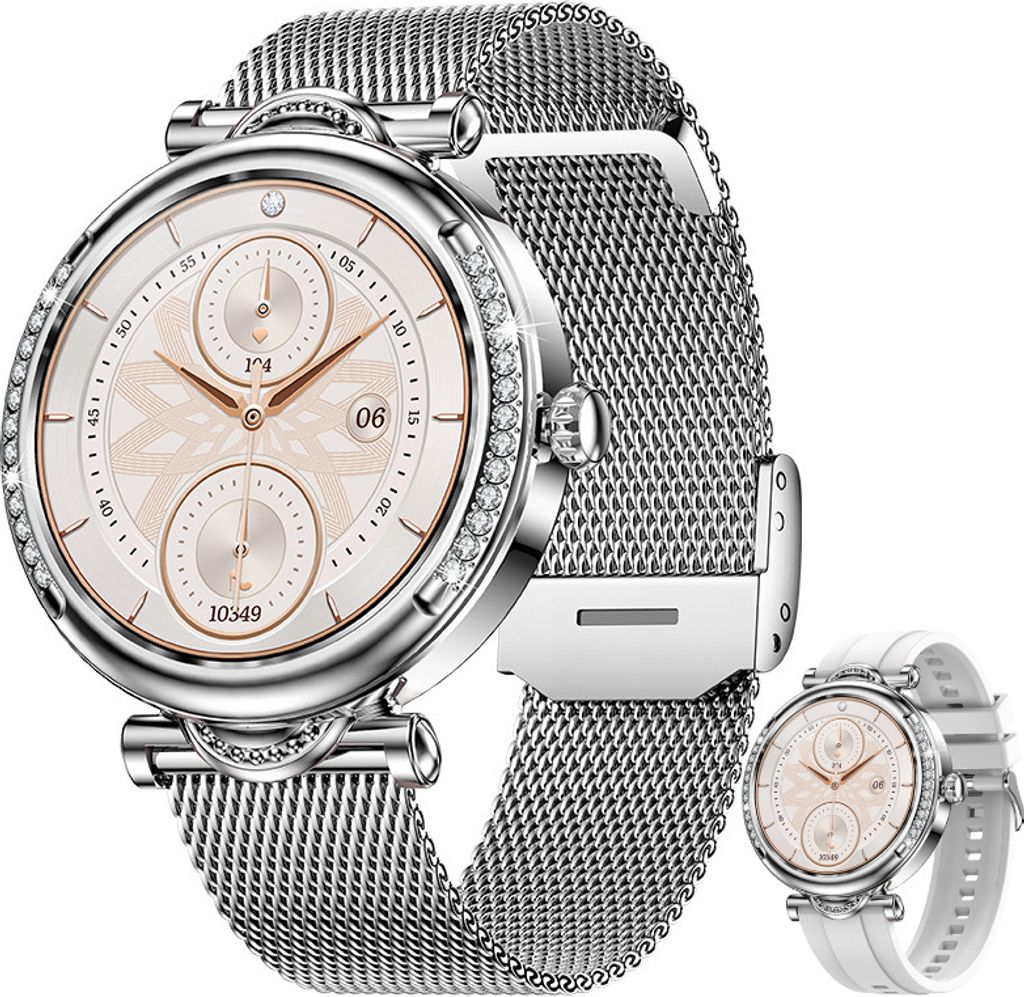 Smartwatch für Damen, Pulsmesser Uhr mit Blutdruckmessgerät, Anrufe annehmen/tätigen, wasserdichter Schrittzähler für Android iOS Telefon,Dame...