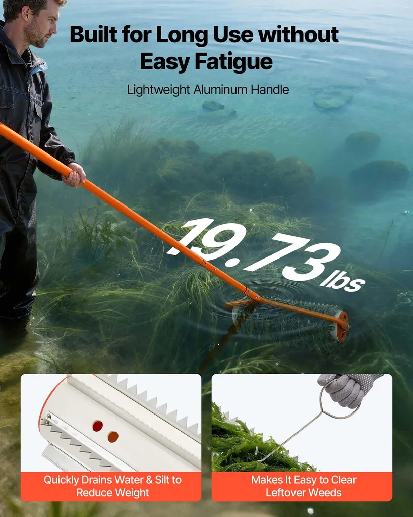 Nettoyage de berges et étangs : râteau VEVOR 6m contre les algues