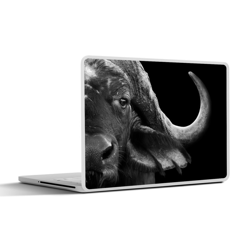 MuchoWow Laptop Aufkleber Sticker Cover Büffel - Tiere - Schwarz - Weiß 36.5x27.5 cm - Laptop-Sticker