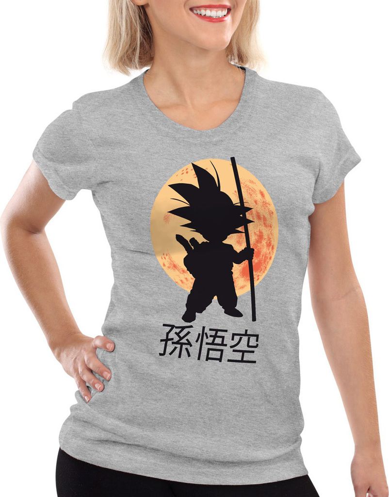 style3 Goku Moonlight Damen T-Shirt, Farbe:Grau meliert, Größe:S