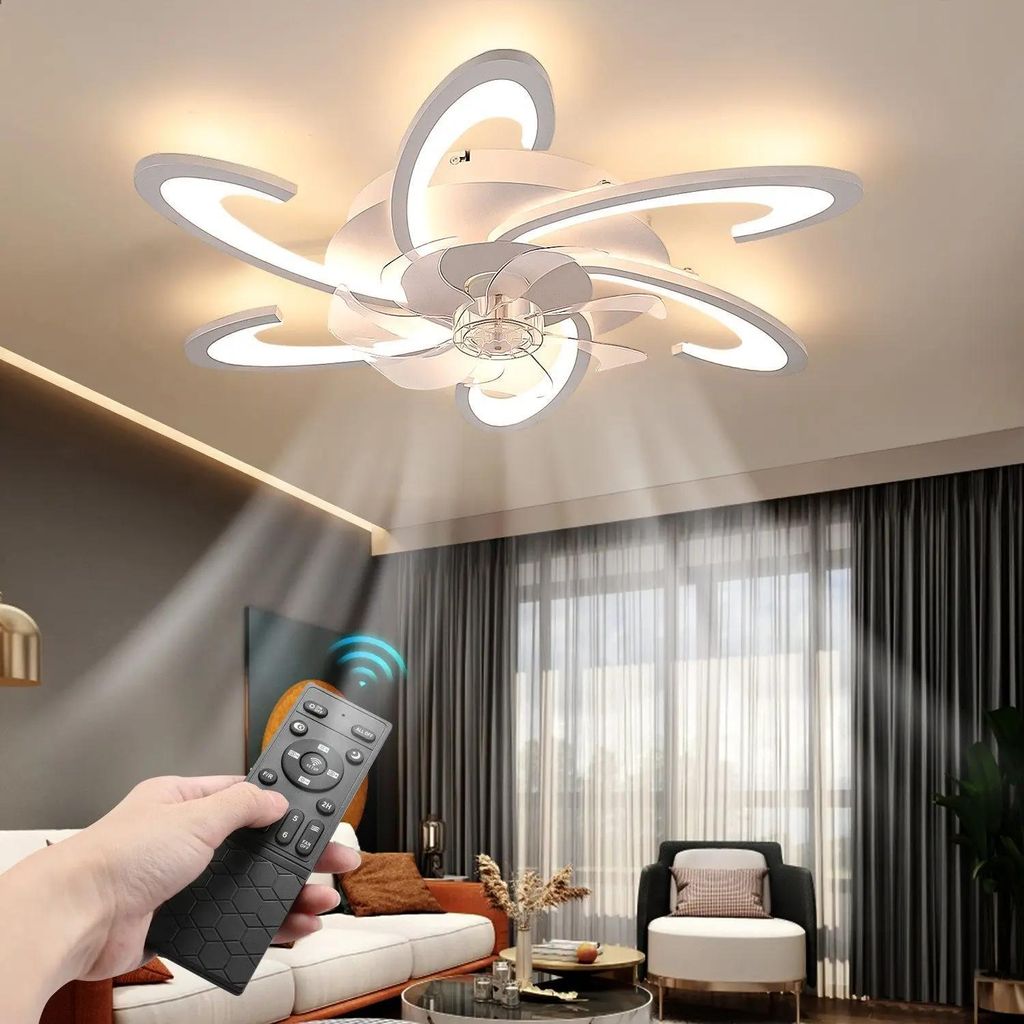 LED Deckenventilator mit Licht - Deckenventilator - Halbmond-Design - 85 W - Dimmbares Licht - Fernbedienung - Leiser Betrieb - 230 V AC