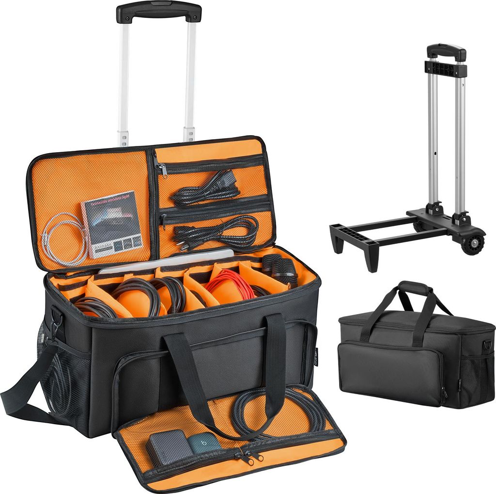 VEVOR DJ Kabeltasche 540 x 240 x 260 mm, DJ Tasche mit 6 Abnehmbaren Trennwänden, Gepolstertem Boden, 3 Außentaschen, Rollen & Griffen, 1680D, Ka...