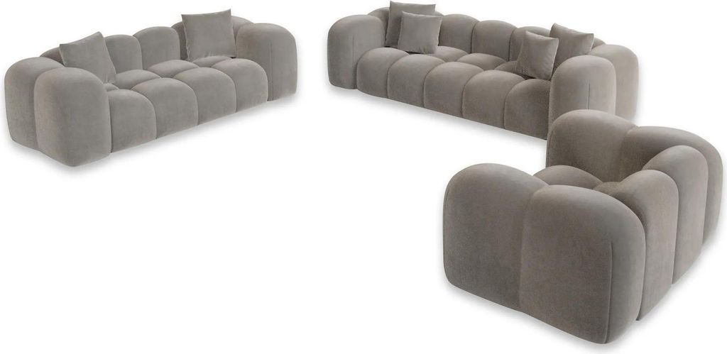 Samtstoff 3-2-1-Sitzer Sofa Set Valora Sand