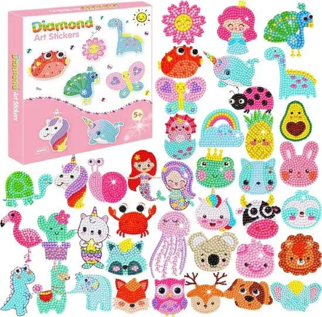 Stickers peinture au diamant 5D animaux pour enfants - Lot de 40 pièces