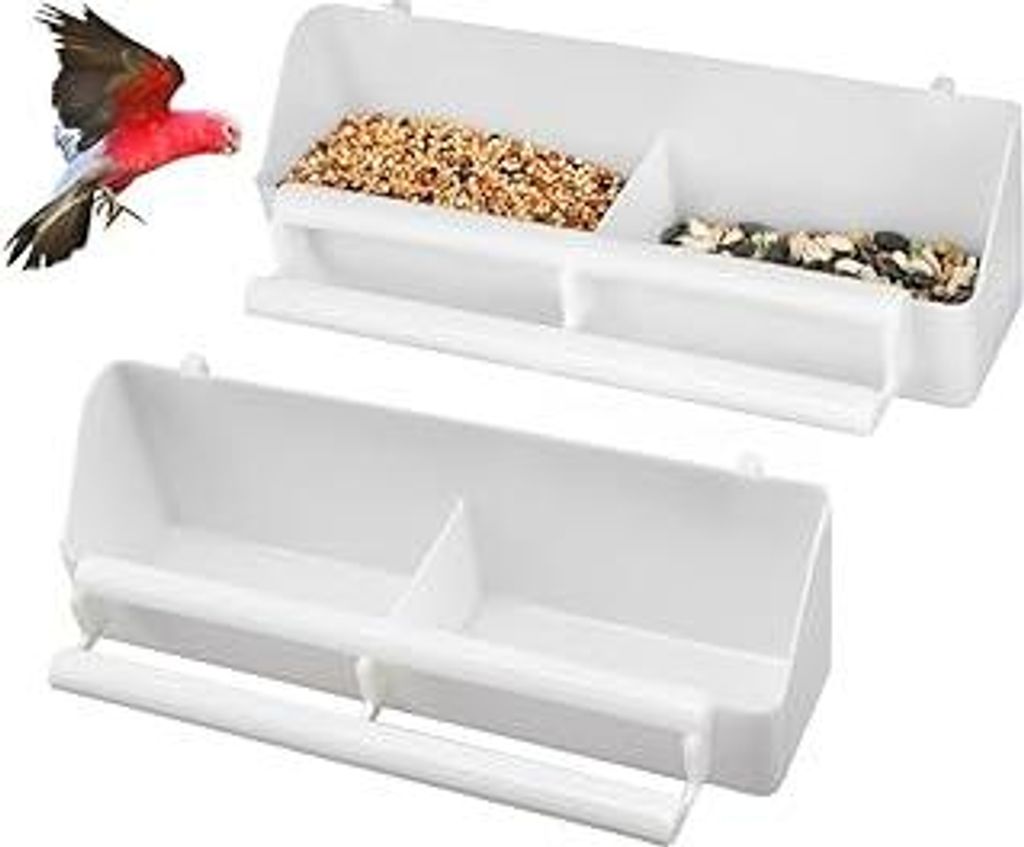 2 Stück Futternapf Vogel Vogelfutterspender zum Aufhängen Vogelfutter Spender Wassernapf, Lange Wasser Platz Getränkehalter Futternapf Käfig Zu...