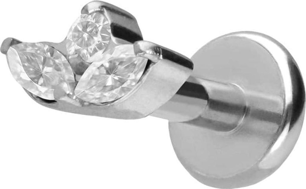 Ohrpiercing, Nasenpiercing Titan Labret mit Push Fit LOTUSBLÜTE Silber Stablänge: 5mm | Stabstärke: 1,2mm